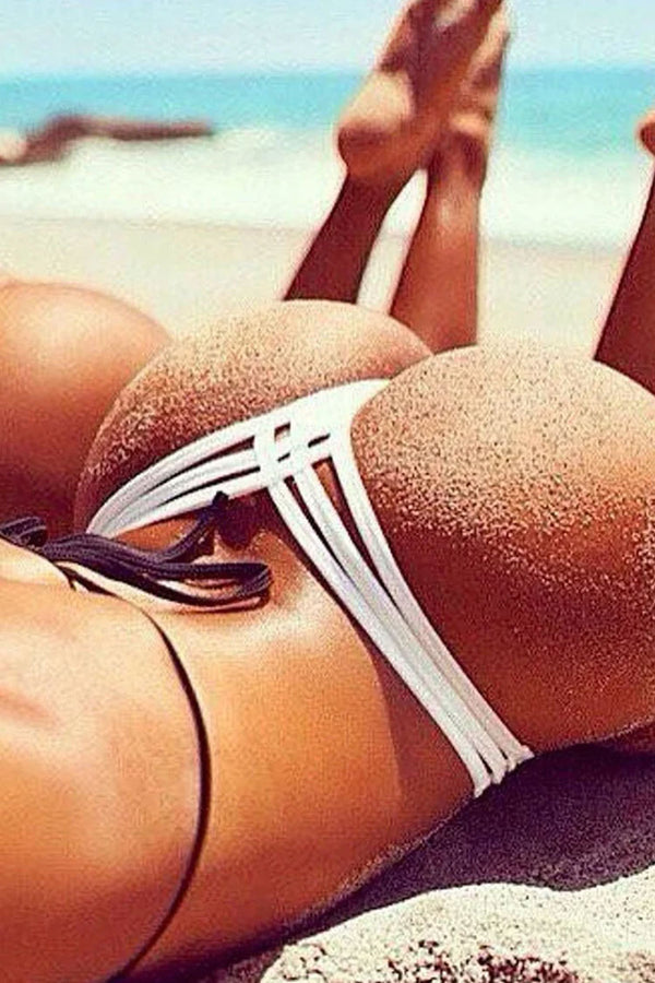 Sexy Low Waist High Leg Braided Strappy Skimpy Brazilian Thong Bikini Bottom